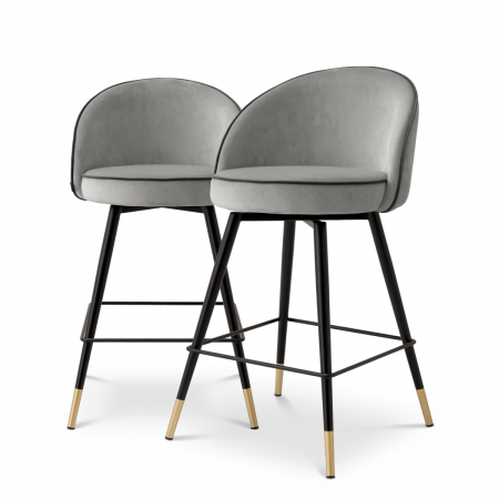 Scaune de bar -   Scaun de bar Cooper roche gri deschis catifea set de 2 117659 EICHHOLTZ