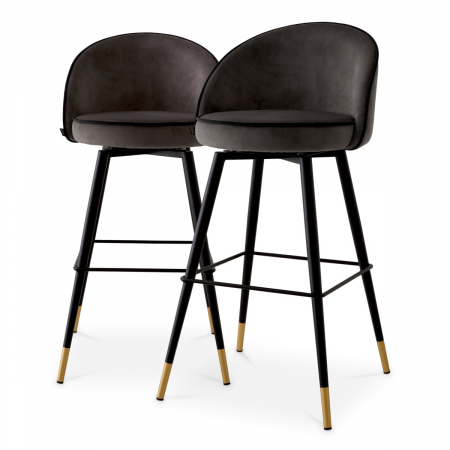 Scaune de bar -   Scaun de bar Cooper roche gri închis din catifea set de 2 117898 EICHHOLTZ