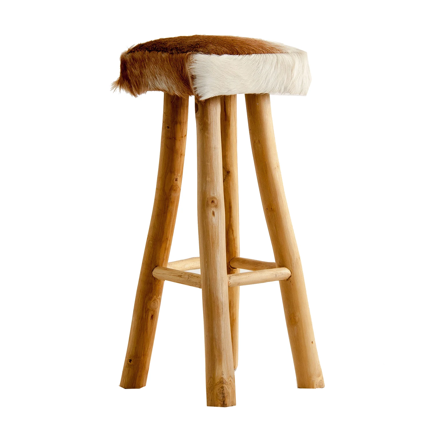 Scaun de Bar din Piele si Lemn de Pin Reciclat, Maro, 30x30x75 cm, Stil Nordic - VicalHome 23824 [0]
