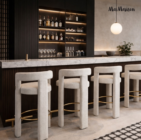 Scaun de Bar Logan 55x51x94 cm, Țesătură Davis Cremona 01 Alb - MaMaison [7]