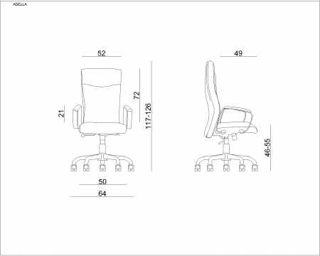 Scaun de birou Adella, piele naturala/ecologica neagra, inaltime reglabila, baza din aluminiu lustruit cu roti, C239-PU - Unique [2]