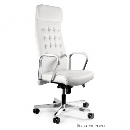 Scaun de birou Ares, tapiterie din piele naturala/ecologica neagra/alba, baza aluminiu, inaltime reglabila, cu brate captusite, S629-PU-4 - Unique [6]