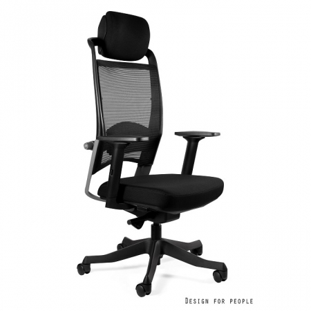 Scaune High end - Scaun de birou negru/maro/alb Fulkrum, spatar tip mesh, sezut din piele naturala, inaltime, adancime, tetiera si cotiere reglabile, baza plastic, P069-SM01-HL4 - Unique