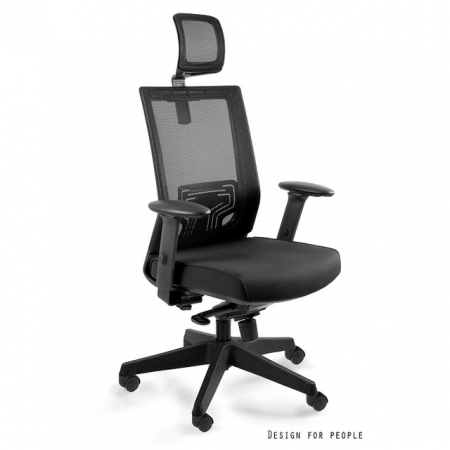 Scaune High end - Scaun de birou diverse culori Nez, spatarul si tetiera tip mesh, sezut material textil, baza plastic, inaltime reglabila, W-879K-MESH31-BL418 - Unique