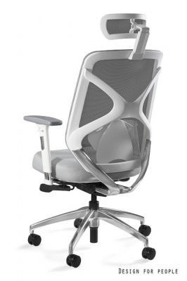 Scaun de birou gri Hero White / Fabric baza din aluminiu, cadru alb, spatar si tetiera mesh, sezut material textil, inaltime si adancime reglabile, ZM-6661-W-BLH- - Unique [2]