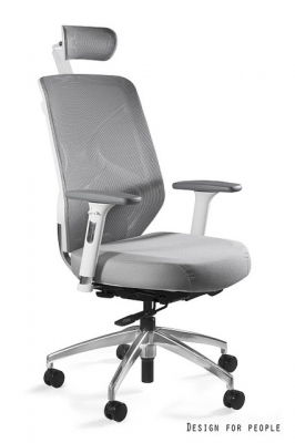 Scaune High end - Scaun de birou gri Hero White / Fabric baza din aluminiu, cadru alb, spatar si tetiera mesh, sezut material textil, inaltime si adancime reglabile, ZM-6661-W-BLH- - Unique