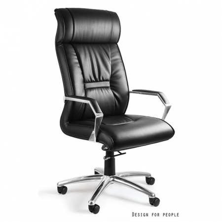 Scaune High end - Scaun de birou negru/alb Celio, tapiterie din piele ecologica/naturala, baza aluminiu, cotiere cu protectie piele, inaltime reglabila, C169-PU-4 - Unique
