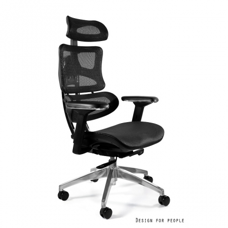 Scaun de birou negru/alb/negru-argintiu Ergotech, tapitat cu plasa, baza din aluminiu, inaltime si adancime reglabile, cotiere ajustabile, CM-B137A - Unique [0]