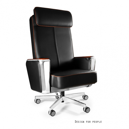 Scaune High end - Scaun de birou negru/alb Regent, tapiterie din piele naturala, baza aluminiu, inaltime scaun si tetiera reglabila, 689B-FL-4 - Unique