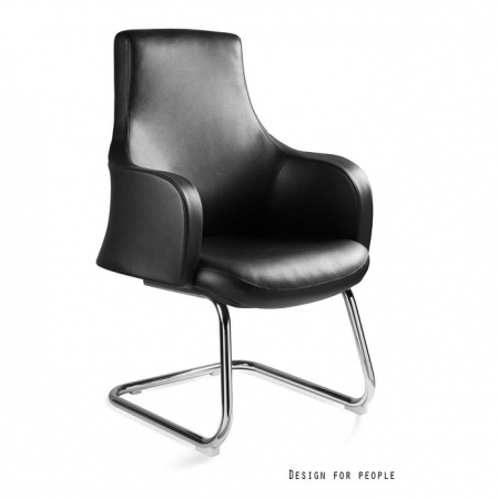 Scaune de birou - Scaun de birou negru Blossom Skid piele ecologica/naturala, baza fixa din aluminiu, S-571-PU-4 - Unique