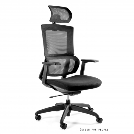 Scaune High end - Scaun de birou negru Elegance, tapiterie sezut material textil, baza plastic, cotiere si tetiera mesh ajustabile, inaltime reglabila, CM-B263AS-1 - Unique