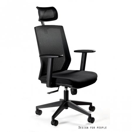 Scaune High end - Scaun de birou negru Esta, inaltime reglabila, sezut tapitat cu material textil, spatar si tetiera cu plasa, baza plastic, FS02-1H - Unique
