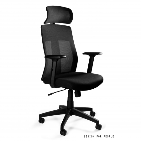 Scaune High end - Scaun de birou negru Explore, inaltime reglabila, sezut tapitat cu material textil, spatar si tetiera mesh, baza plastic, W-175AC-4 - Unique