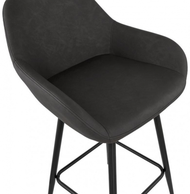 Scaun bar modern gri inchis Grey premium tapitat piele ecologica, picioare negre metal, BS01800DG - Kokoon [4]