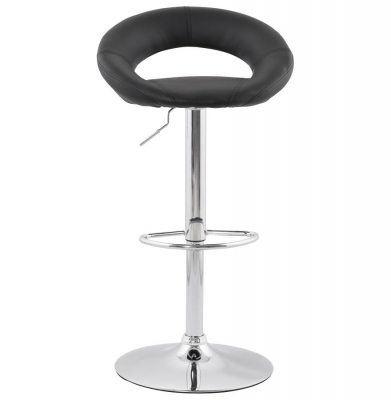Scaun bar rotund piele ecologica neagra Atlantis, picior metal crom inaltime reglabila, BS00800BL - Kokoon [1]