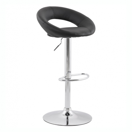 Scaune de bar - Scaun bar rotund piele ecologica neagra Atlantis, picior metal crom inaltime reglabila, BS00800BL - Kokoon