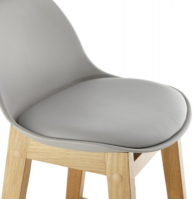 Scaun inalt bar gri Elody II premium stil scandinav, picioare lemn masiv, tapiterie piele ecologica, BS01460GRGR - Kokoon [4]