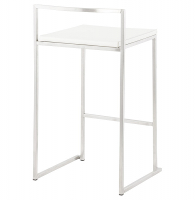 Scaun bar modern patrat Meto II, tapitat piele ecologica alba, picioare otel inoxidabil, BS00790WH - Kokoon [3]