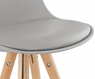 Scaun inalt bar gri Tree premium, stil scandinav, picioare lemn masiv cu inel crom, polipropilena / sezut piele ecologica, BS02270GR - Kokoon [5]