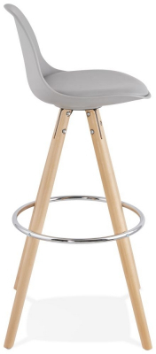Scaun inalt bar gri Tree premium, stil scandinav, picioare lemn masiv cu inel crom, polipropilena / sezut piele ecologica, BS02270GR - Kokoon [2]