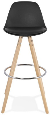Scaun inalt bar negru Tree premium, stil scandinav, picioare lemn masiv inel crom, polipropilena / piele ecologica neagra, BS01470BL - Kokoon [1]