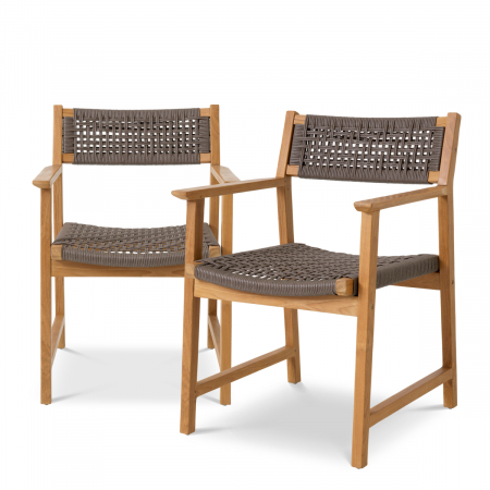 Promotii -   Scaun de dining exterior Cancun din tec natural, set de 2 din rattan artificial 117389 EICHHOLTZ