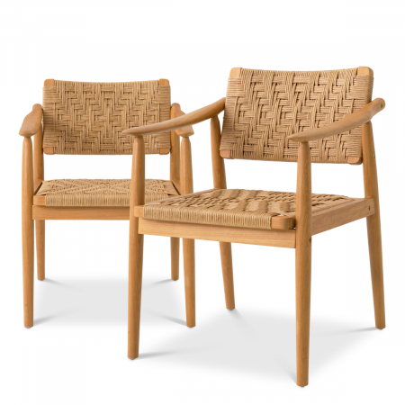 Produse -   Scaun de dining exterior Coral Bay din tec natural, rattan fals, set de 2 117386 EICHHOLTZ