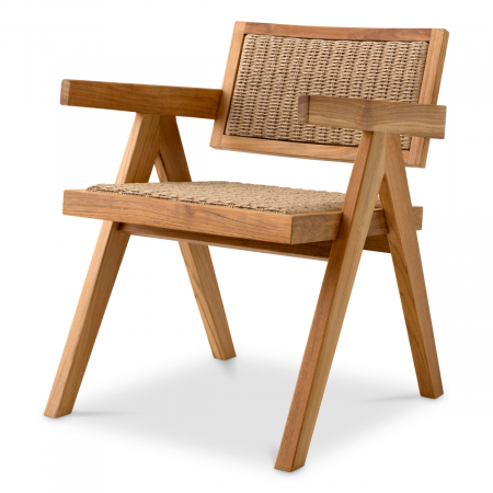 Promotii -   Scaun de dining exterior Kristo din tec natural, împletitură naturală, rattan sintetic 117455 EICHHOLTZ