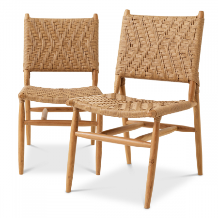 Promotii -   Scaun de dining exterior Laroc din tec natural, rattan fals, set de 2 117385 EICHHOLTZ