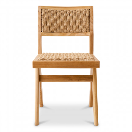   Scaun de dining exterior Niclas din tec natural, împletitură naturală, rattan artificial 117432 EICHHOLTZ [2]