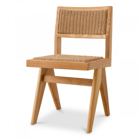 Promotii -   Scaun de dining exterior Niclas din tec natural, împletitură naturală, rattan artificial 117432 EICHHOLTZ