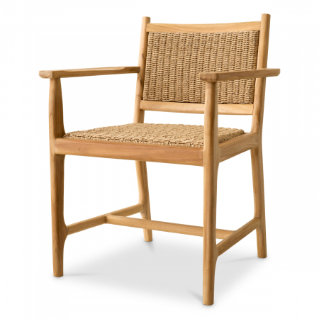 Gradina -   Scaun de dining exterior Pivetti cu brațe din tec natural și rattan faux 117429 EICHHOLTZ