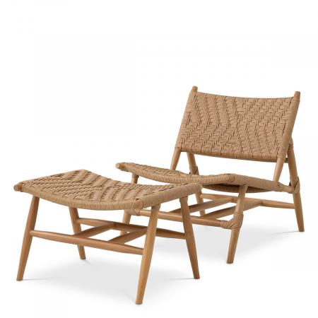 Promotii -   Scaun de exterior și taburet Laroc din tec natural cu rattan artificial 117381 EICHHOLTZ