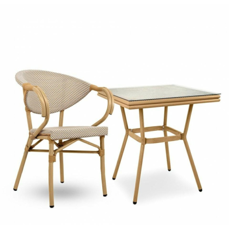 Scaun de Grădină Cafe Bistro Paris 61x55x80 cm, Răchită Sintetică Bej - King Home [11]