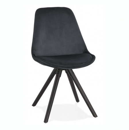 Scaune - Scaun design living catifea neagra Macias picioare negre lemn, CH03040BLBL - Kokoon