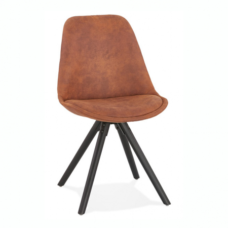 Promotii - Scaun design living microfibra maro Finola premium, picioare lemn masiv negru / natural, K CH03090BRBL - Kokoon