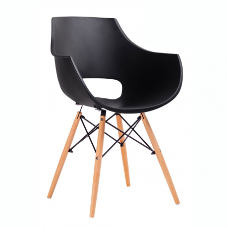Promotii - Scaun design Vega stil scandinav cu spatar decupat, polipropilena/lemn masiv, PW007.BLACK - King