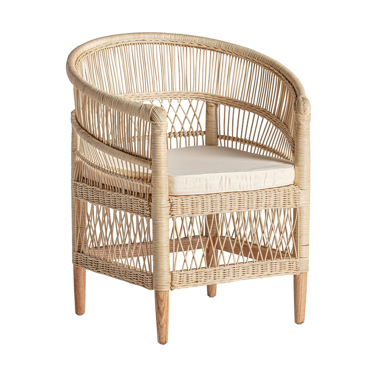 Produse - Scaun din Ratan, Lemn de Mindi si Bumbac, Maro, 68x62x82 cm - VicalHome 28293