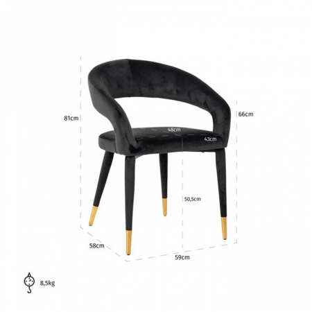 Scaun dining catifea antracit/bej  Gelli, picioare lemn si otel inoxidabil, S4534 KHAKI VELVET - Richmond Interiors [7]