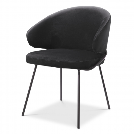 Scaune - Scaun dining lux Kinley cu spatar rotund catifea bej/negru, picioare bronz otel | Eichholtz - 115877