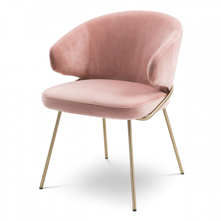 Scaune - Scaun dining lux Kinley cu spatar rotund catifea gri/roz, picioare aurii alama | Eichholtz - 113585
