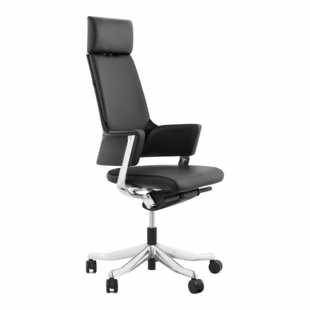 Promotii - Scaun directorial negru Kennedy lux tapiterie piele naturala / baza aluminiu, OC00340BL - Kokoon