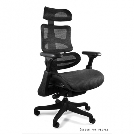 Scaune High end - Scaun ergonomic negru cu suport pentru picioare Ergothrone, tapitat cu plasa, inaltime, adancime, cotiere si tetiera ajustabile, CM-B37A-2 - Unique