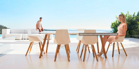 Scaun exterior Faz fara brate, model modern geometric, picioare lemn, 54295 - Vondom [7]