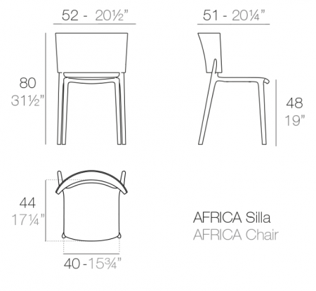 Scaun exterior premium Africa fara brate, polipropilena injectata cu fibra de sticla, 65036 - Vondom [1]