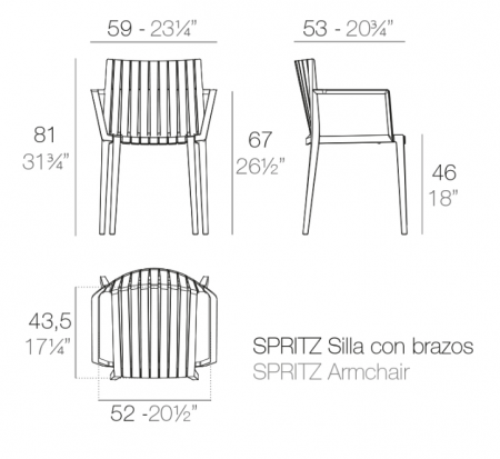 Scaun exterior premium Spritz cu brate, policarbonat injectat cu fibra de sticla, 56015 - Vondom [6]