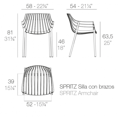 Scaun exterior premium Spritz cu brate, policarbonat injectat cu fibra de sticla, 56017 - Vondom [1]