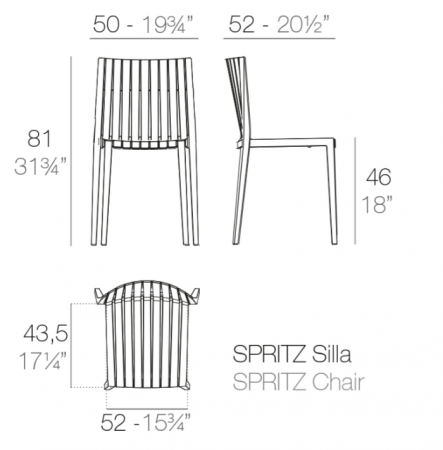 Scaun exterior premium Spritz fara brate, policarbonat injectat cu fibra de sticla, 56016 - Vondom [7]