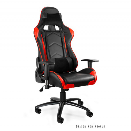 Scaune de birou - Scaun gaming ajustabil negru-rosu/alb Dynamiq V5, tapiterie piele ecologică, accesorii textile, Y-2689-4-2 - Unique