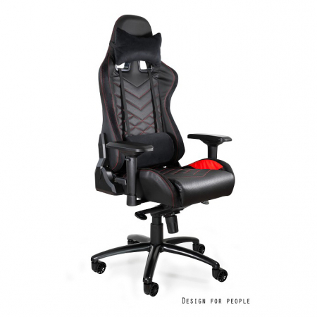 Scaune de birou - Scaun gaming ajustabil negru-rosu/portocaliu Dynamiq V3, tapiterie piele ecologică, accesorii textile, Y-2666-4-2 - Unique